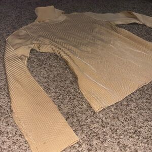 Vtg Tan and cream sparkly gold turtleneck sweater